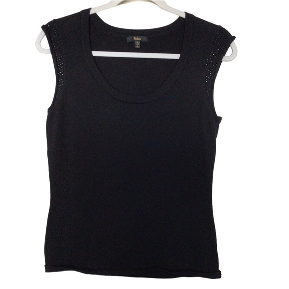 Reba black rhinestone sleeveless size S knit top scoop neck Goth Whimsigoth - Picture 1 of 6